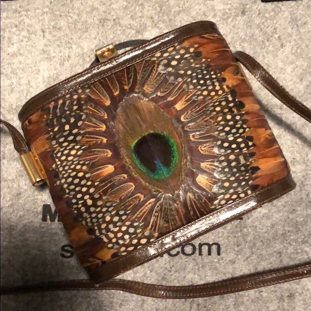 Vintage bird feather hard cross body purse